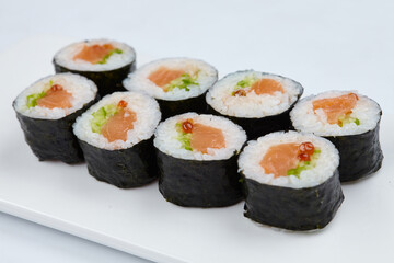 tasty sushi on the white background