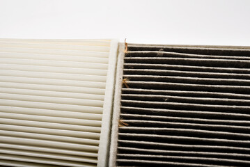 Comparison of a ditry and clean cabin filter in the car