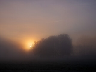 Obraz na płótnie Canvas Sunrise in a foggy landscape