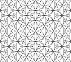 Black color outline geometrical flower petals effect with overlaying diamond shapes in a repeating pattern, PNG transparent background