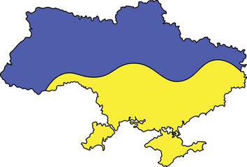 Map of Ukraine in yellow-blue color vector minimalistic style