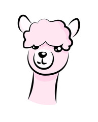 Różowa lama ilustracja pink alpaka illustration - obrazy, fototapety, plakaty