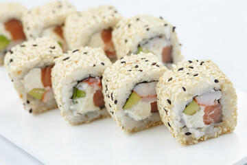 tasty sushi on the white background