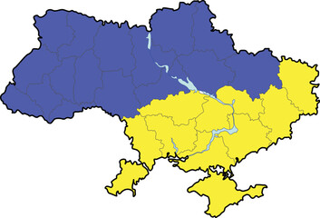 Map of Ukraine in yellow-blue color vector minimalistic style
