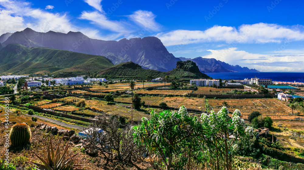 Wall mural gran canaria (grand canary) island scenery - spectacular view of agaete town and puerto de las nieve