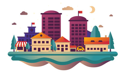 Obraz premium City landscape at night flat design style illustration