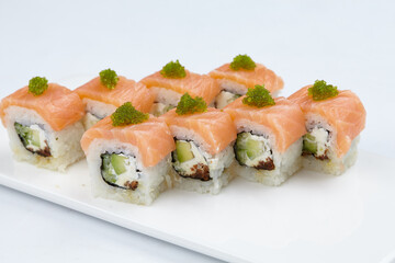 tasty sushi on the white background