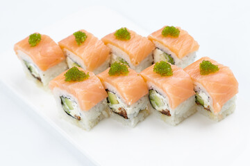 tasty sushi on the white background