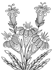 flowers bouquet coloring page contour drawing doodle sketch vector isolated on a white background black and white illustration of a plant
