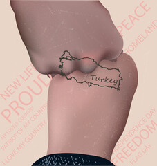 A map of the Turkey drawn on the hands. A beautiful and stylish template for real patriots of their country.
