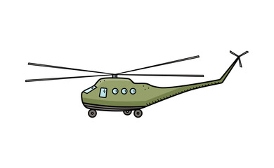 Military helicopter icon doodle vector. War transport, isolate on white.