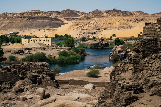 Beautiful shot of Asuan in Egypt with desert dunes in the background