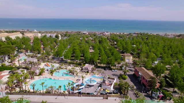 Camping at the ocean with a waterpark on the enterence in Marseillan, France.