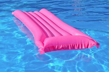 Pink air mattress on a blue background