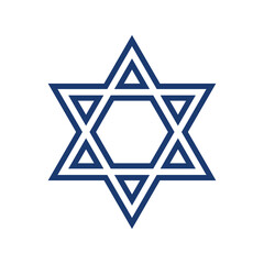 Jewish star of David with crossed and merge lines vector illustration with editable stroke