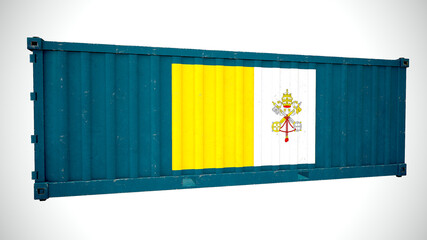Isolated 3d rendering shipping sea cargo container textured with National flag  of Vatican City