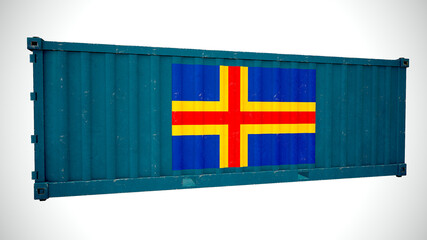Isolated 3d rendering shipping sea cargo container textured with National Flag of Åland Islands
