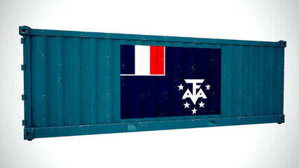 Isolated 3d rendering shipping sea cargo container textured with National flag of French southernd antarctic lands.