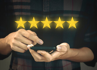 Satisfaction concept, service business, 5 stars selection screen Satisfaction in service