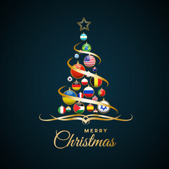 Christmas tree with national flags, world peace without wars. Vector illustration, greeting card. - 546510923