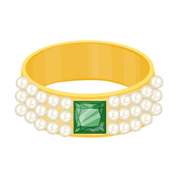 recommend clip art: gold bracelet with pearls and emerald jewelry vector illustration. Gold, silver, pearl jewellery. Stone or diamond rings, earrings, bracelets