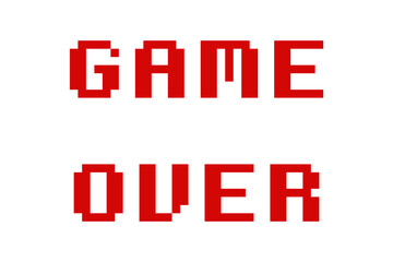 Isolated simple game over text message screen, red characters, 8-bit pixel style.

