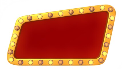 Red frame gold border light retro advertising sign on white background. 3d rendering