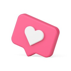 Cute pink like social media alert glossy quick tips design realistic 3d icon