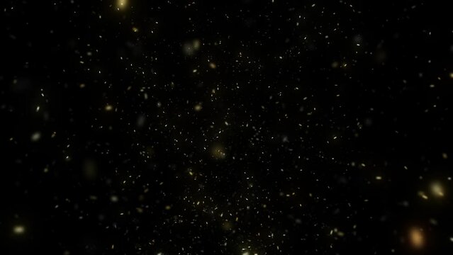 Abstract Gold Flying Particles Fx Background/ 4k animation of an abstract background with golden fractal particles flying and rising