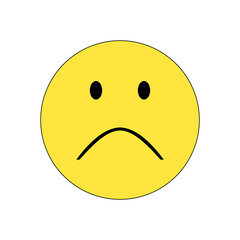 Isolated sad emoji (smile), drawn in a simple style, a yellow round shape.
