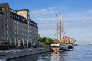 historic sailing ship marilyn anne moored at the pier near the admiralty in the center of copenhagen