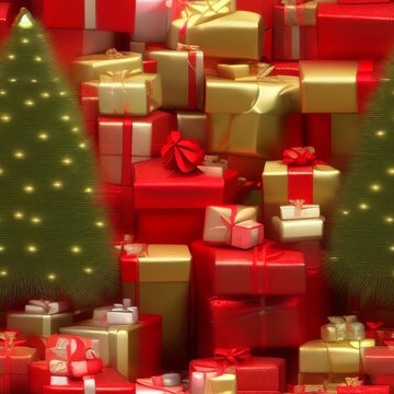 AI-Generated Image Of Christmas Abstract Seamless Background With Gift Boxes