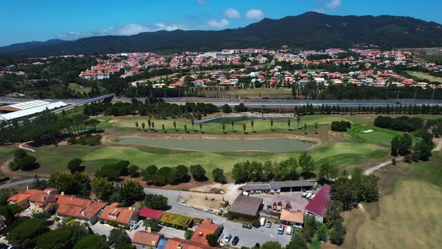 Aerial overview of the Quinta da beloura golf course, in sunny Sintra, Portugal