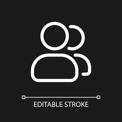 Obraz premium Accounts changing pixel perfect white linear ui icon for dark theme. Customer options. Vector line pictogram. Isolated user interface symbol for night mode. Editable stroke. Arial font used