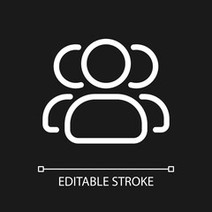 Online community pixel perfect white linear ui icon for dark theme. Social media invitation. Vector line pictogram. Isolated user interface symbol for night mode. Editable stroke. Arial font used