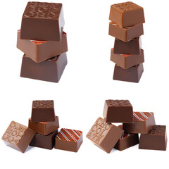 Chocolate candies collection collage isolated on white