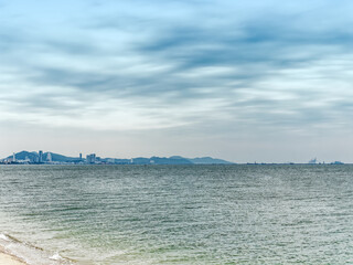 Full Frame Background of Sea and City in Distant