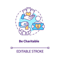 Use charitable involvement concept icon. Attract more customers to business tip abstract idea thin line illustration. Isolated outline drawing. Editable stroke. Arial, Myriad Pro-Bold fonts used