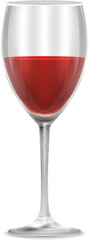 Wine glass with red alcohol drink. Realistic beverage