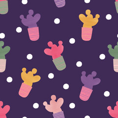Seamless cacti pattern, Cactus repeat background, Succulent wallpaper,  Plant in pot repeat design, Modern botanical print, Perfect for fabric, textile, wallpaper, wrapping paper, stationery design