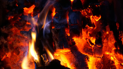 Hot coals of a fire in the oven.