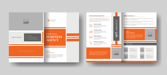 Corporate Business Bi-Fold Brochure Design, professional A4 business bifold brochure template layout design for your business, modern folded brochure vector template design with shapes.