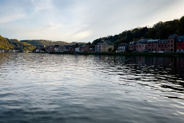 View of the historic town of Dinant with scenic River Meuse in Belgium