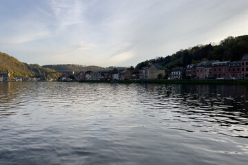 View of the historic town of Dinant with scenic River Meuse in Belgium