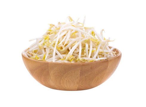 Bean sprouts in wood bowl isolated on transparent png