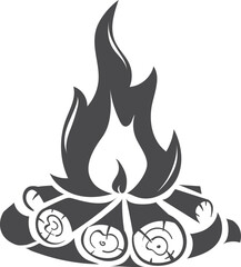 Campfire black icon. Fire flame on firewood. Bonfire symbol