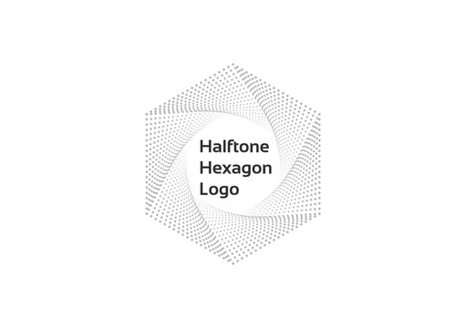 Halftone hexagon logo concept with dot pattern