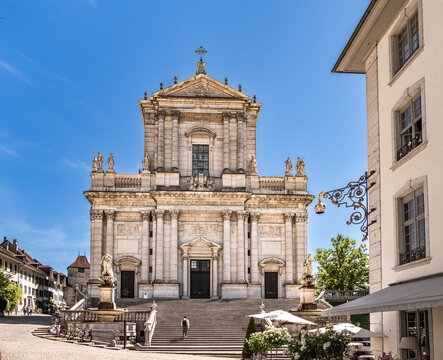 Solothurn, Switzerland - July12, 2022: Church of Saint Urs and Viktor is the cathedral of the Roman Catholic Diocese of Basel in the city of Solothurn, Switzerland. 