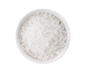 Fototapeta na wymiar Sea salt in white bowl isolated on transparent png