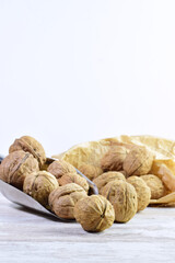 Close up. Walnut, full of properties, source of proteins, very healthy.